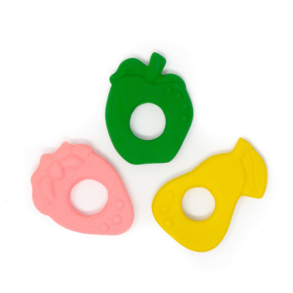 Baby Teether Gift Set Apple Strawberry Pear Natural Rubber Toys